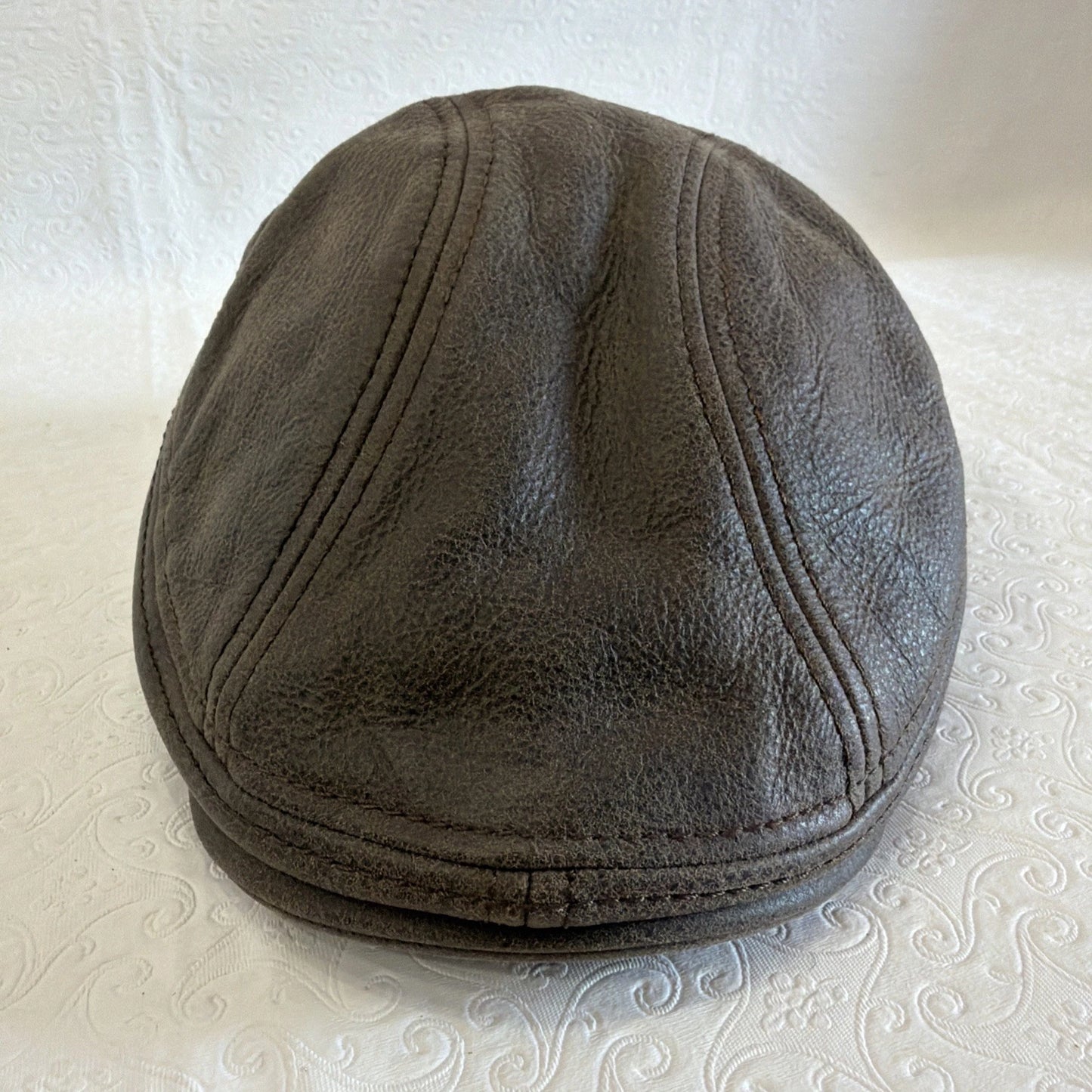 Vintage Brown Leather Ivy Flat Cap - Newsboy Driving Style