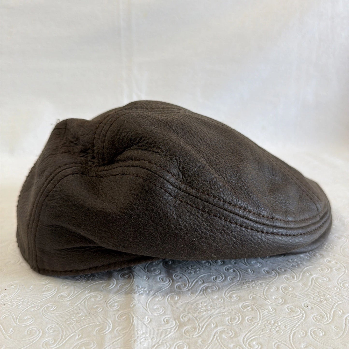 Vintage Brown Leather Ivy Flat Cap - Newsboy Driving Style