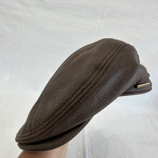 Vintage Brown Leather Ivy Flat Cap - Newsboy Driving Style
