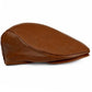 Vintage Cognac Brown Leather Newsboy Cap with Ear Flaps