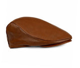 Vintage Cognac Brown Leather Newsboy Cap with Ear Flaps