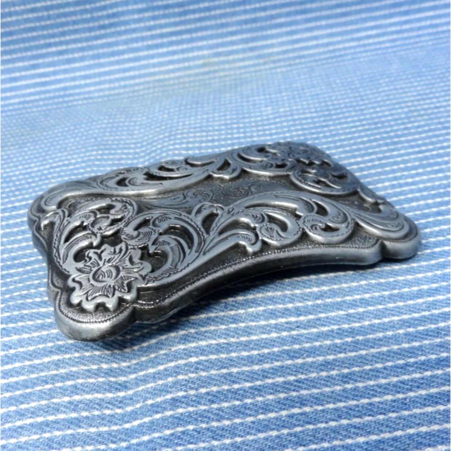 Vintage Filigree Floral Scroll Buckle - Darkened Accents
