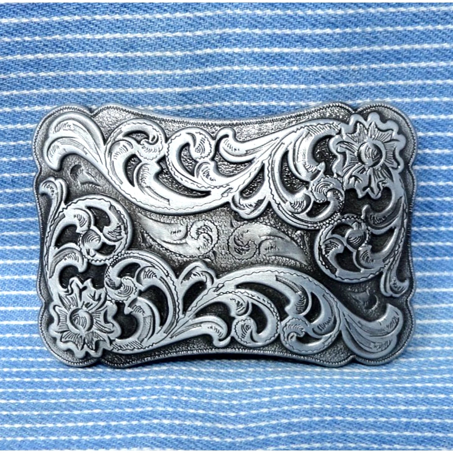 Vintage Filigree Floral Scroll Buckle - Darkened Accents