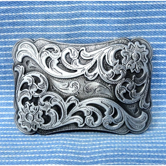Vintage Filigree Floral Scroll Buckle - Darkened Accents