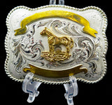 Vintage Horse Filigree Western Buckle - Plated Metal