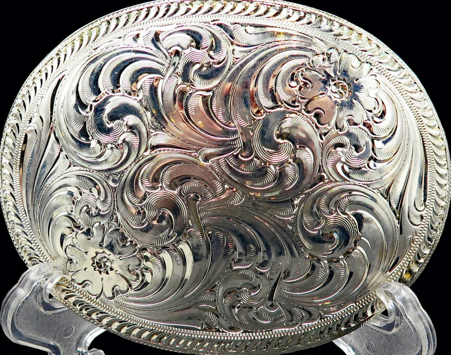 Vintage Ornate Filigree Silver Plate Buckle - Western Scroll