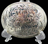 Vintage Ornate Filigree Silver Plate Buckle - Western Scroll