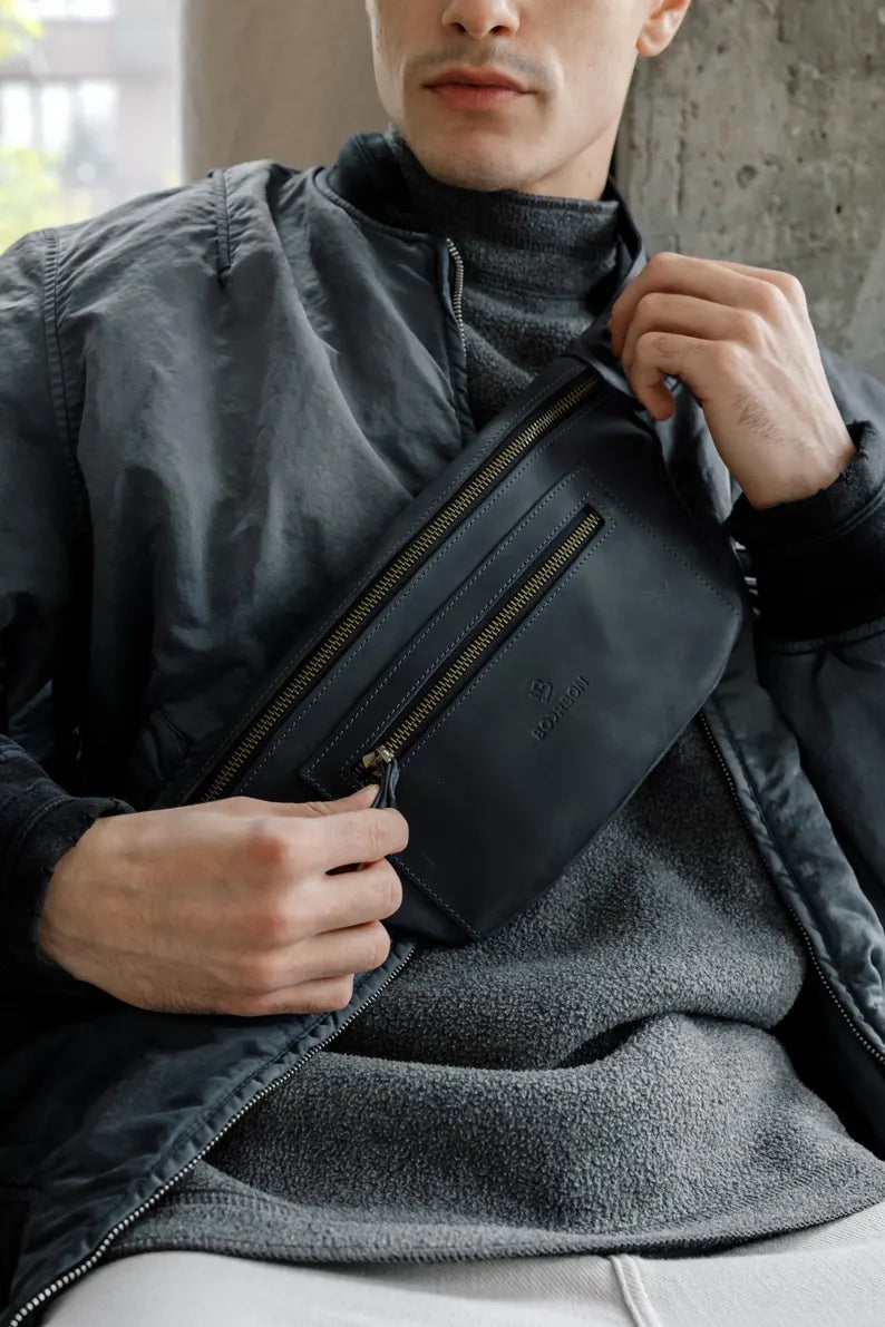 Men's Leather Belt Bag - Waist Fanny Pack
