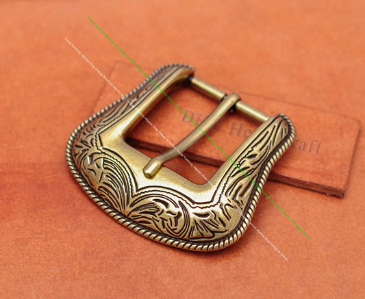 Western Floral Carved Belt Buckle Set - Antique Brass, 35mm Strap Fit