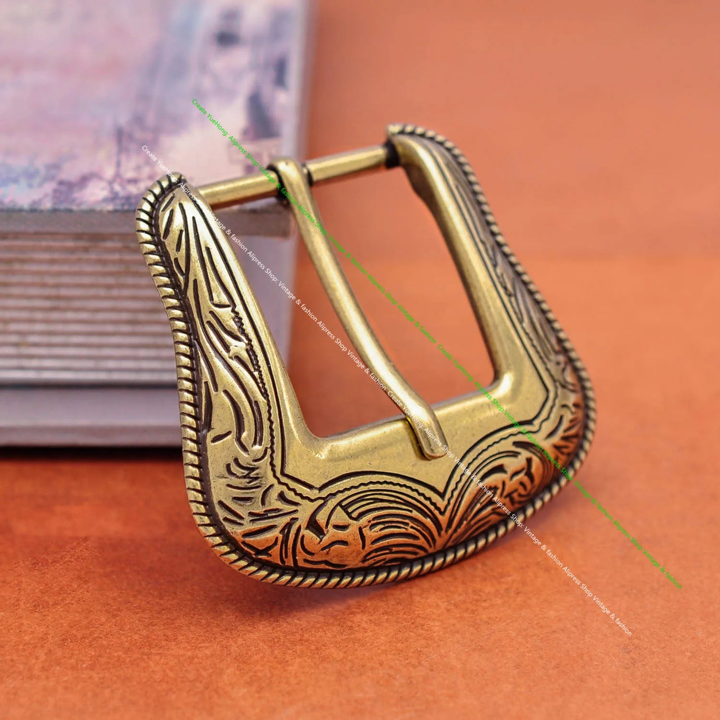 Western Floral Carved Belt Buckle Set - Antique Brass, 35mm Strap Fit
