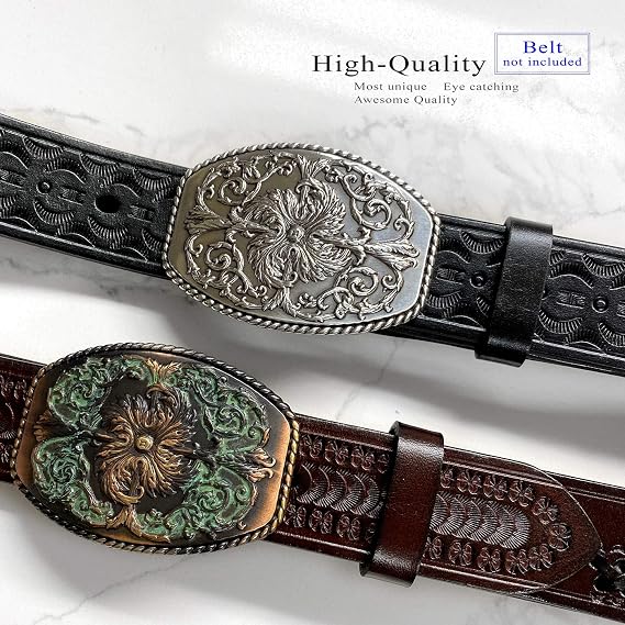 Western Floral Ornate Replacement Buckle - Antique Silver