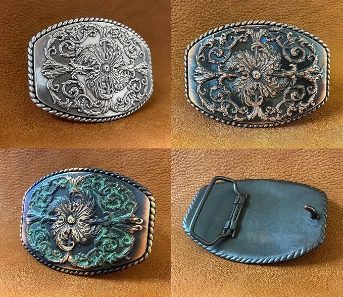 Western Floral Ornate Replacement Buckle - Antique Silver