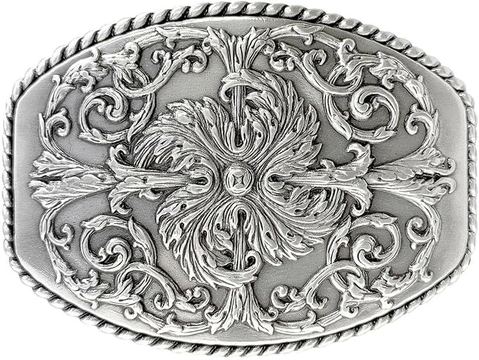 Western Floral Ornate Replacement Buckle - Antique Silver