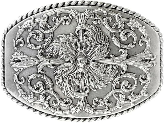 Western Floral Ornate Replacement Buckle - Antique Silver