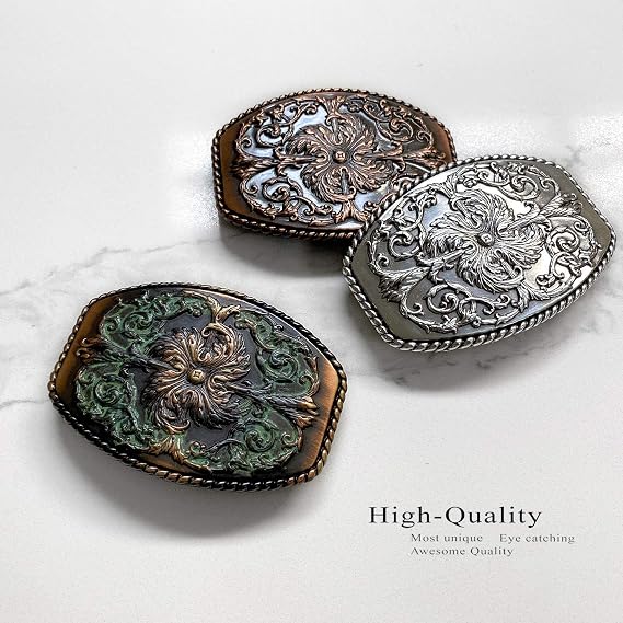 Western Floral Ornate Replacement Buckle - Antique Silver