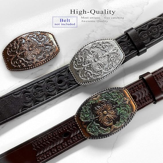 Western Floral Ornate Replacement Buckle - Antique Silver