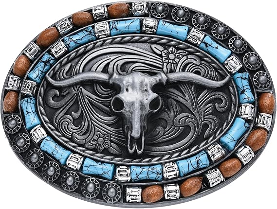 Western Longhorn Bull Skull Belt Buckle | Vintage Rodeo Style for Men & Women