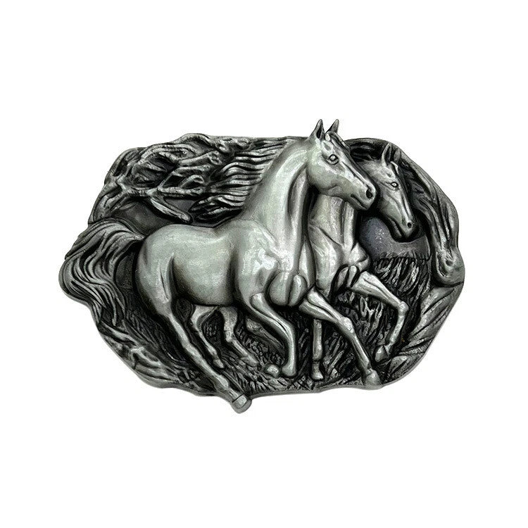 Western Mustang Belt Buckle - Vintage Cowboy Silver Tone Zinc Alloy Unisex