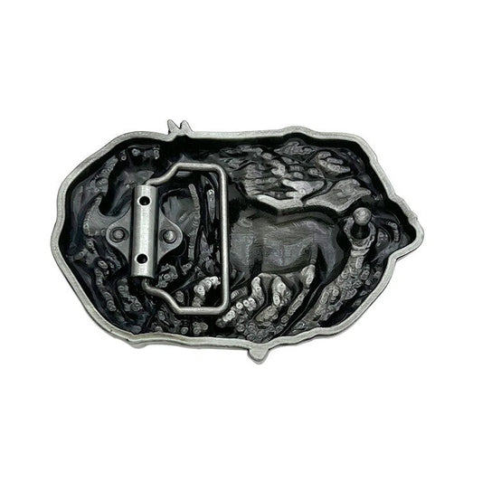 Western Mustang Belt Buckle - Vintage Cowboy Silver Tone Zinc Alloy Unisex