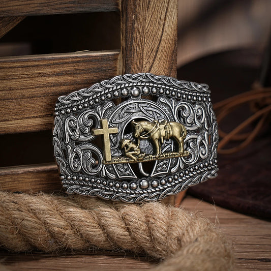 Western Silver Skull Belt Buckle for Men & Women - Vintage Cowboy Rodeo