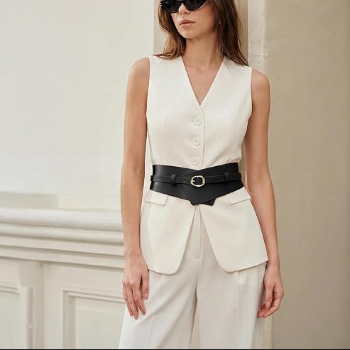 Women's 2-in-1 Detachable Wide Waist Belt – Liquid Gold Buckle