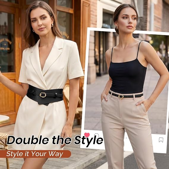 Women's 2-in-1 Detachable Wide Waist Belt – Liquid Gold Buckle