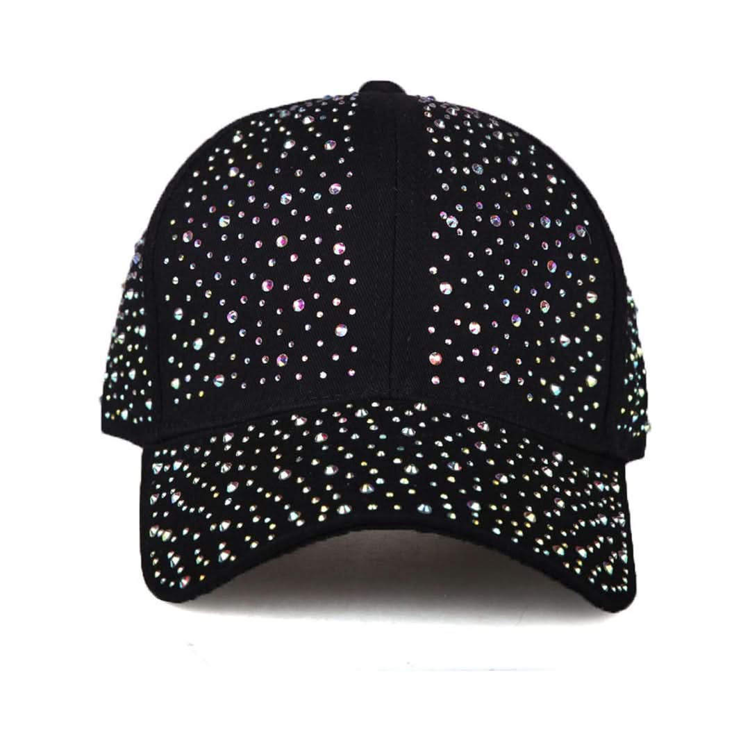 Women's Black Rhinestone Studded Baseball Cap - Adjustable & Breathable