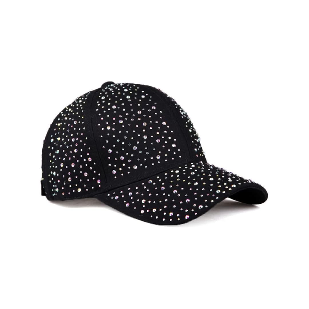 Women's Black Rhinestone Studded Baseball Cap - Adjustable & Breathable