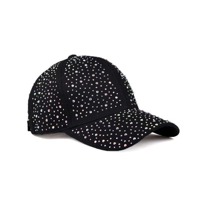 Women's Black Rhinestone Studded Baseball Cap - Adjustable & Breathable