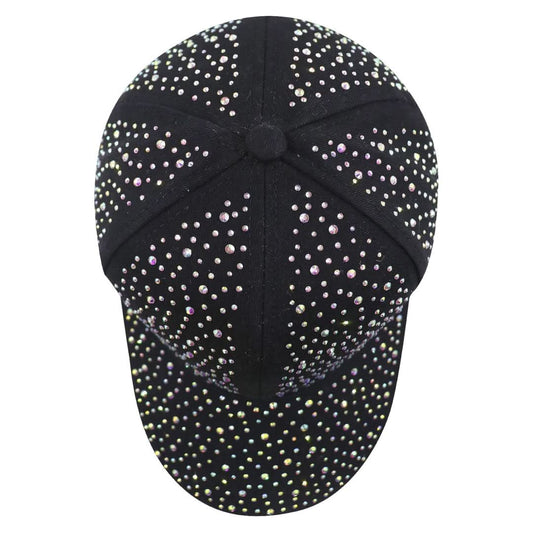 Women's Black Rhinestone Studded Baseball Cap - Adjustable & Breathable