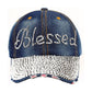 Women's Blessed Rhinestone Denim Baseball Cap – Trendy Sparkle