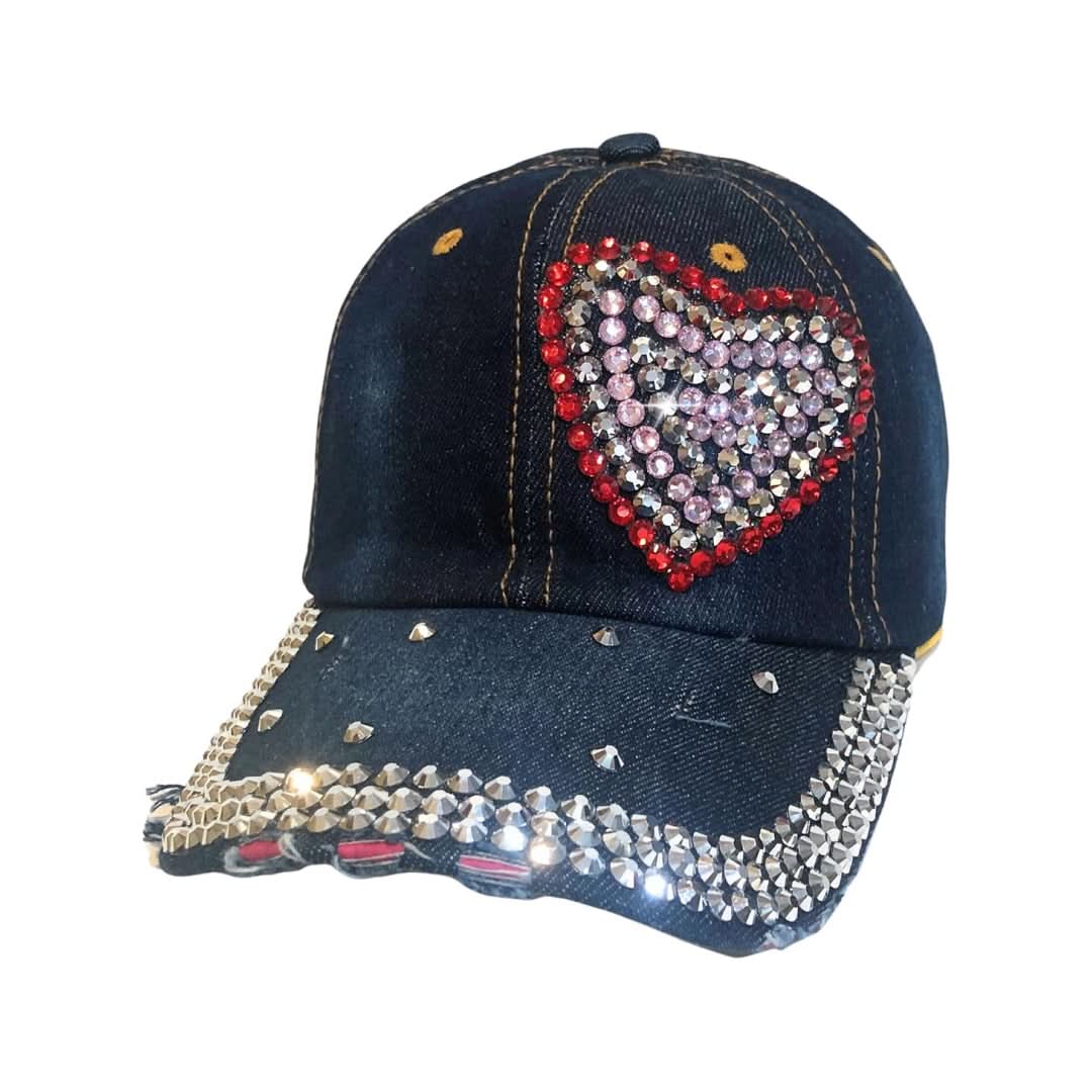 Women's Bling Heart Rhinestone Baseball Cap – Sparkle & Glamour