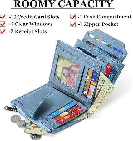 Women's Compact RFID Blocking Leather Bifold Wallet