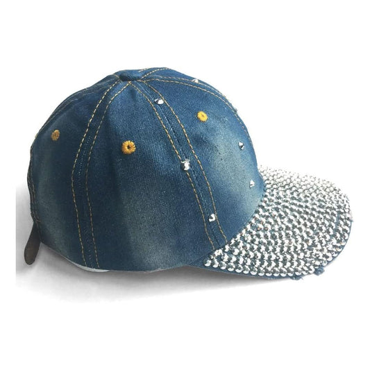 Women's Distressed Denim Butterfly Rhinestone Baseball Cap