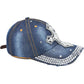 Women's Distressed Denim Cross Rhinestone Baseball Cap