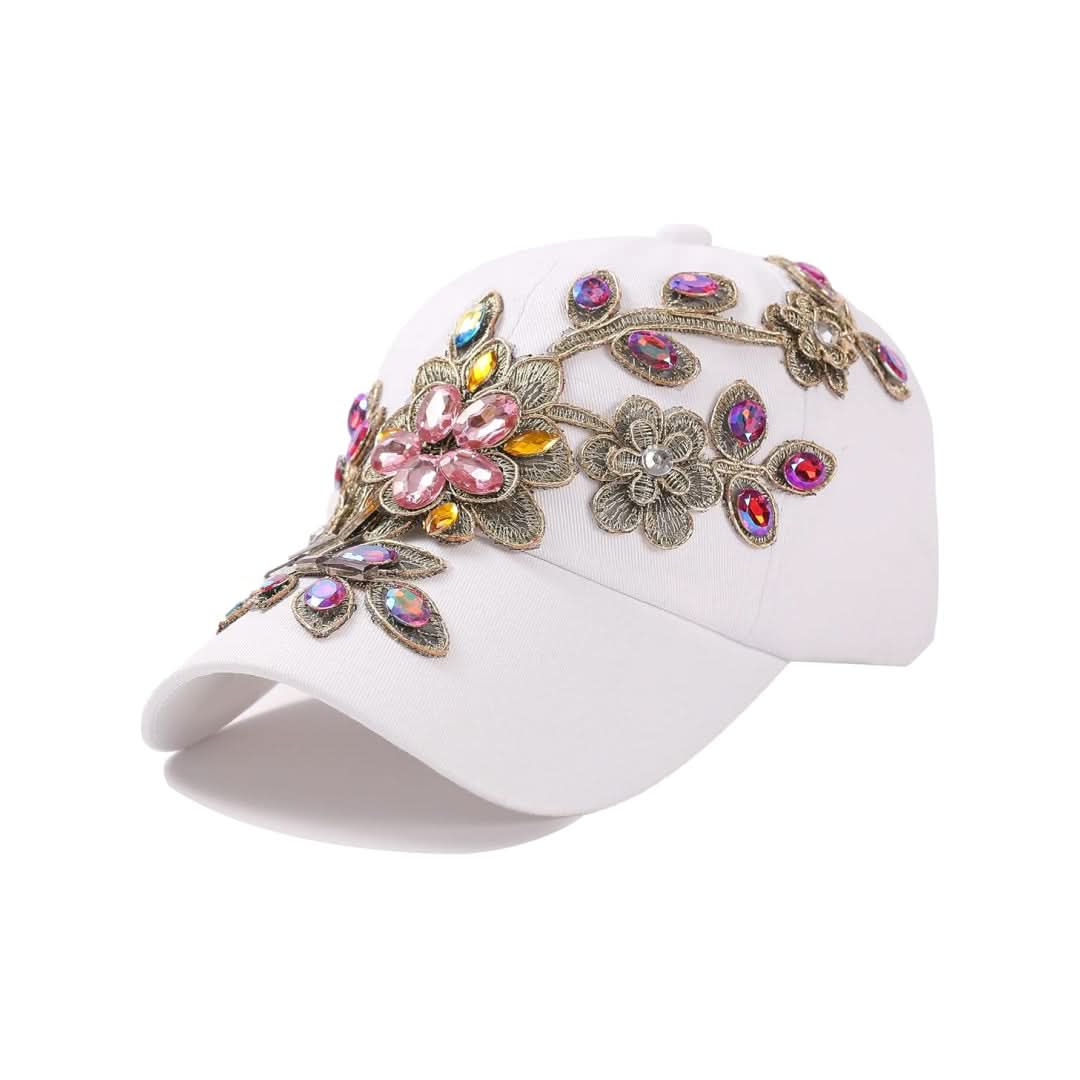 Women's Embroidered Rhinestone Cap – Glamorous Sparkle Fashion