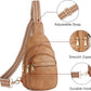 Women's Leather Sling Bag Crossbody Chest Bag - Camel Brown