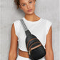 Women's Leather Sling Bag Crossbody Chest Bag - Black