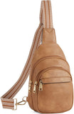 Women's Leather Sling Bag Crossbody Chest Bag - Camel Brown