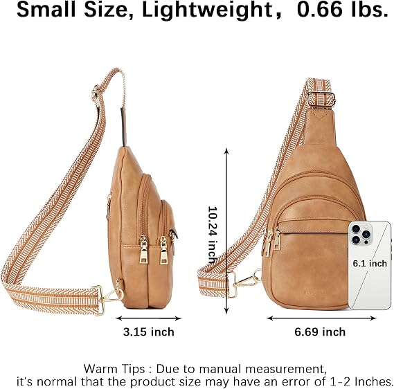 Women's Leather Sling Bag Crossbody Chest Bag - Camel Brown