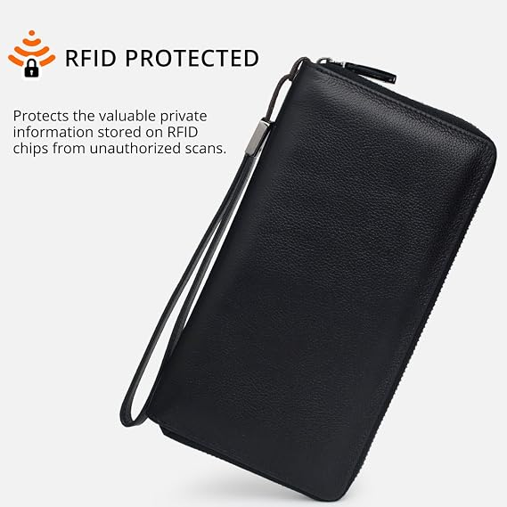 Women's RFID Blocking Zip-Around Leather Wallet Wristlet
