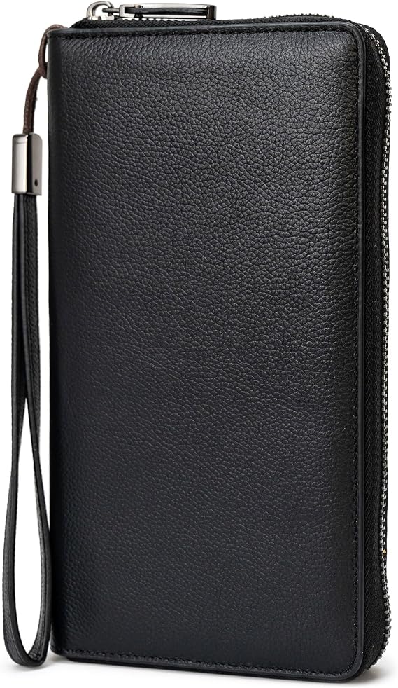 Women's RFID Blocking Zip-Around Leather Wallet Wristlet