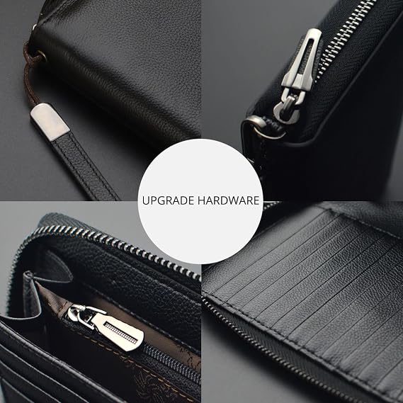 Women's RFID Blocking Zip-Around Leather Wallet Wristlet