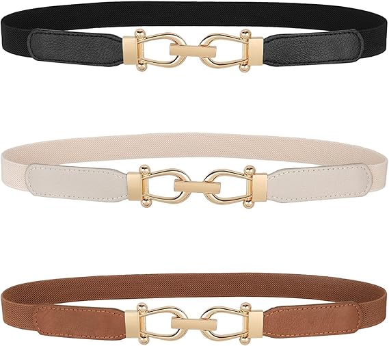 Women's Retro Stretch Skinny Belt – Gold Tuck Buckle