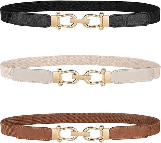 Women's Retro Stretch Skinny Belt – Gold Tuck Buckle