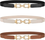 Women's Retro Stretch Skinny Belt – Gold Tuck Buckle