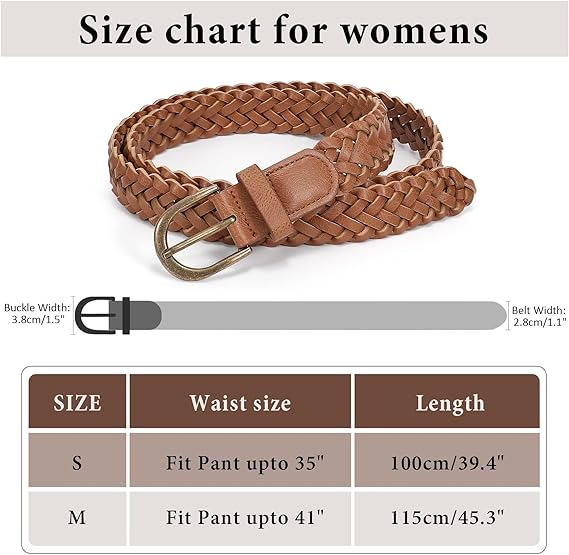 Women's Skinny Braided Belt - Antiqued Copper Buckle