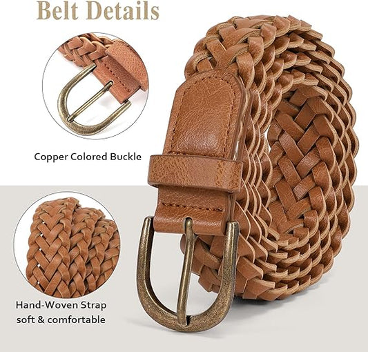Women's Skinny Braided Belt - Antiqued Copper Buckle
