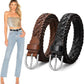 Women's Skinny Braided Leather Belt 2-Pack - No Holes