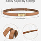 Women's Skinny Leather Belt – Golden Turn-Lock Buckle